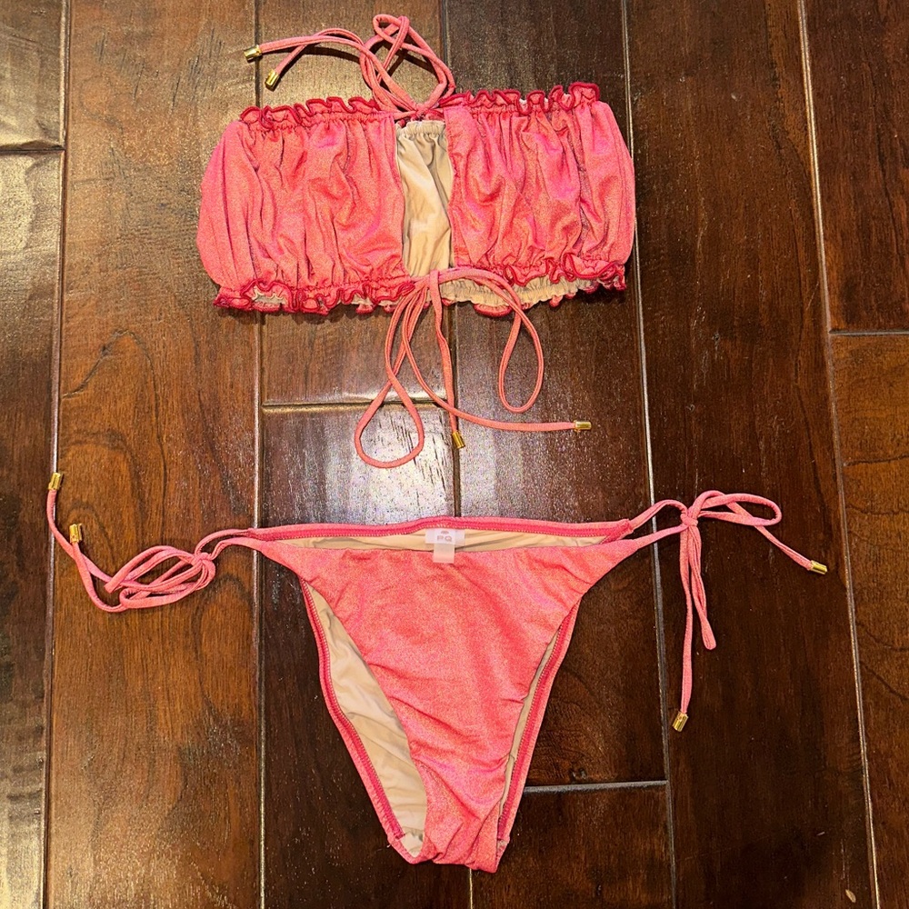 PQ Swim Light Red Metallic Top (size D) & bottoms (size small)
